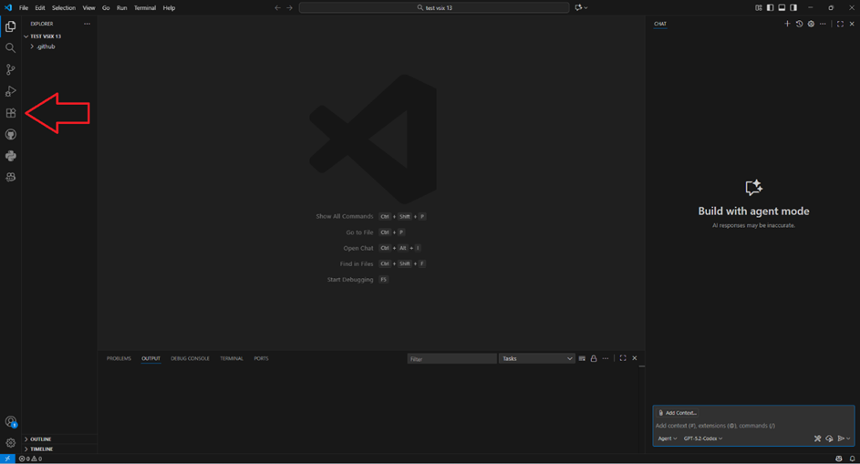 Visual Studio Code links auf das Symbol für Erweiterunge
