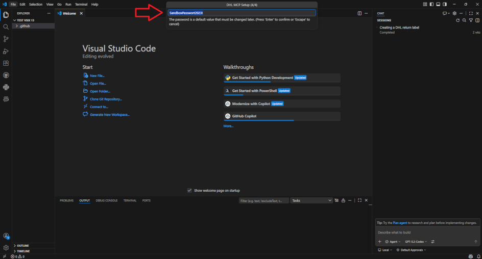 Das Feld für das Passwort ist bereits vorbelegt.